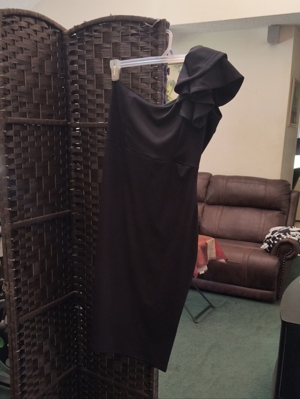 One-Shoulder Black Cocktail Dress with Ruffle Detail